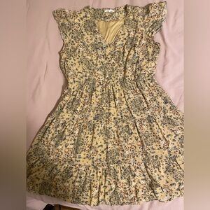Maurices Yellow Floral V-Neck Tiered Mini Dress